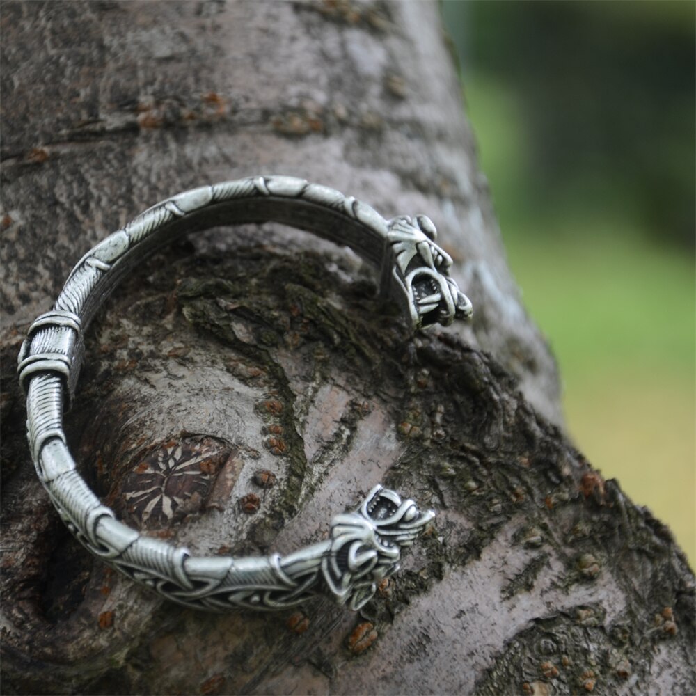 Tête de loup femmes hommes manchette Bracelet Viking Bracelet trinité noeud amulette nordique Vikings accessoires décoration bijoux directe