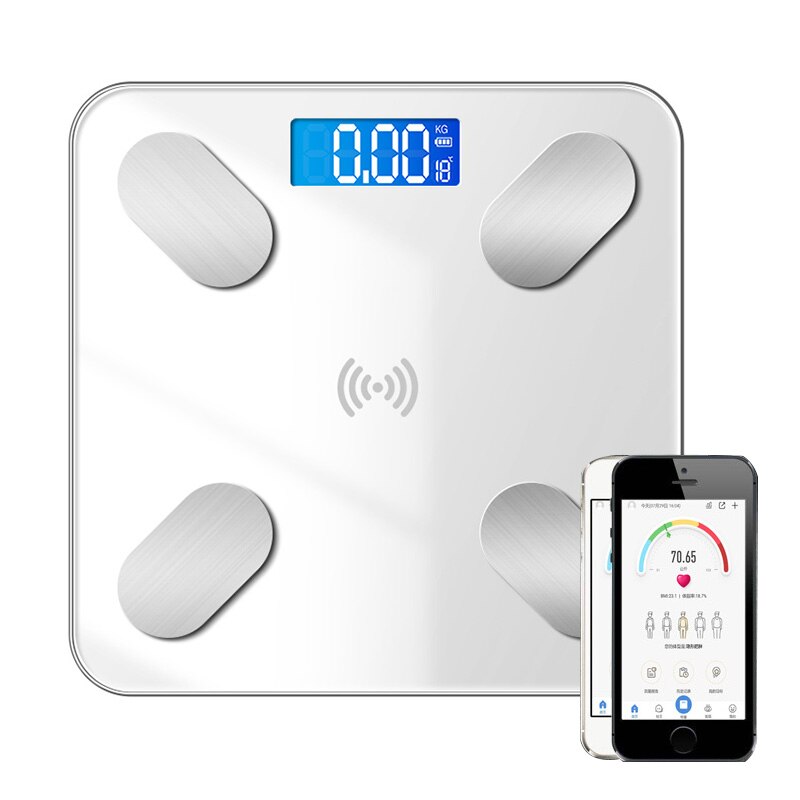 Slimme lichaamsvetweegschaal, lcd, digitale draadloze bluetooth-ontvanger, bmi-gewichtsmeter, gezondheidsanalysator, fitness, afslankgereedschap, weegschaal: A-wit