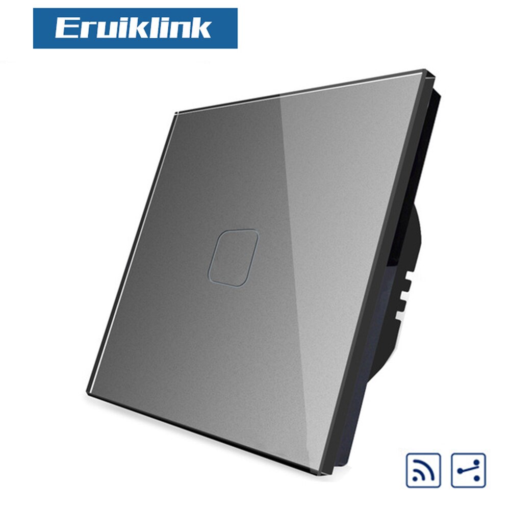 EU Standard 1/2/3 Gang 2 Way Touch RF433 Remote Switch, Crystal Glass Panel Touch Wall Light Switch, AC110V-250V