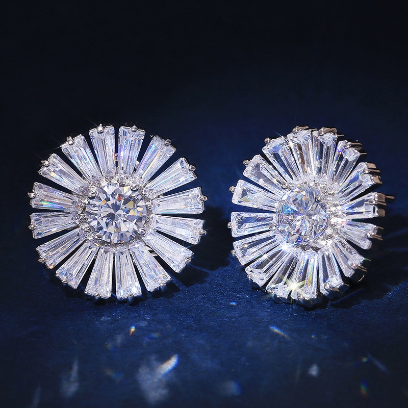2022 luxe zilveren koreaanse oorbellen in zonnebloemvorm voor dames, jubileumsieraden, in bulk te koop  e5894