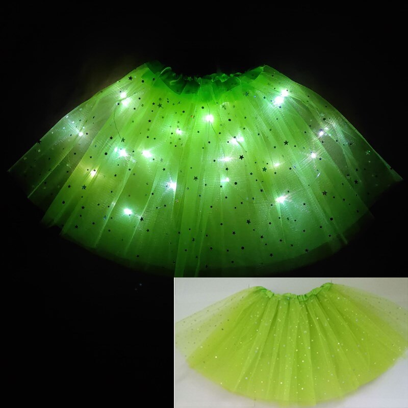Style Mesh Skirt With Light Glows Children's Birthday Year Party Fun Girl's Skirt LED Strange Sky Blue: MULTI
