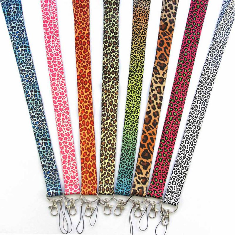 En pc browm / pink / sort / hvid leopardnøglesnorbånd cheetah id-badgeholdere dyretelefonhalsremme med nøglering