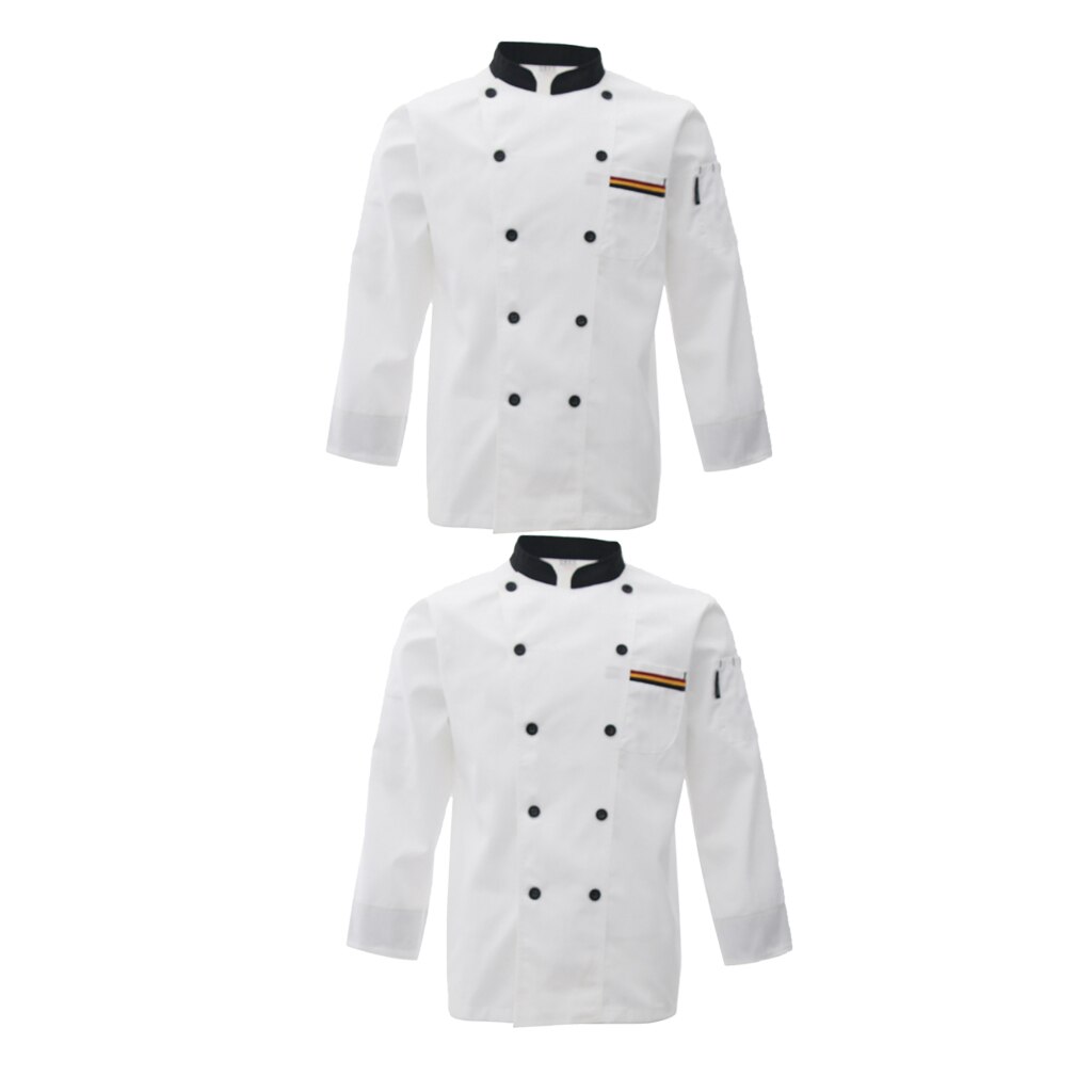 2Pcs White L CHEF COAT JACKET CHEFS White COAT CHEFWEAR UNISEX GOOD
