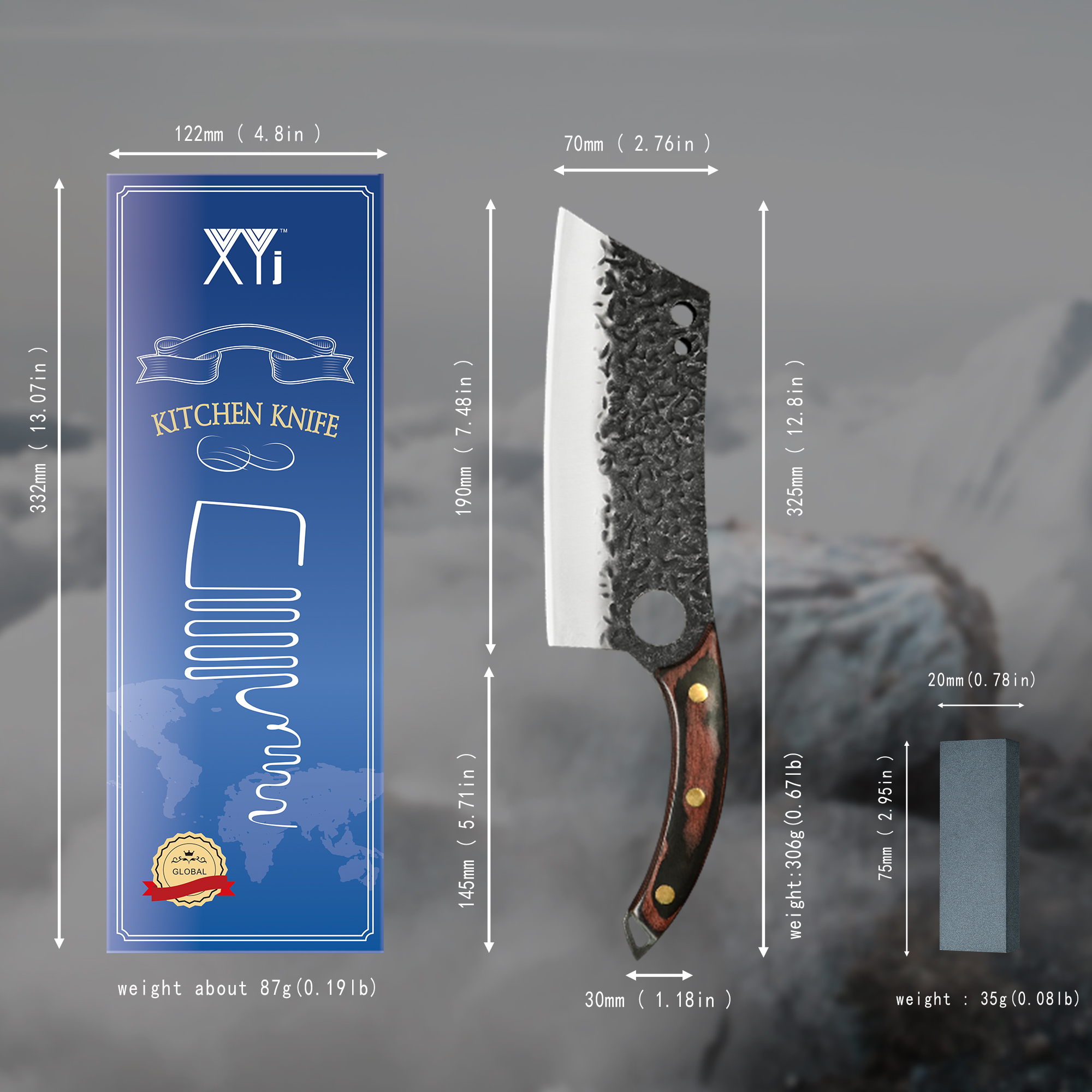 7.5'' INCH Stainless Steel Kitchen Chef Knife Cleaver Machete Chopping Knife Wood Handle Slaughter 3CR13 Sharp Blade Tools Set