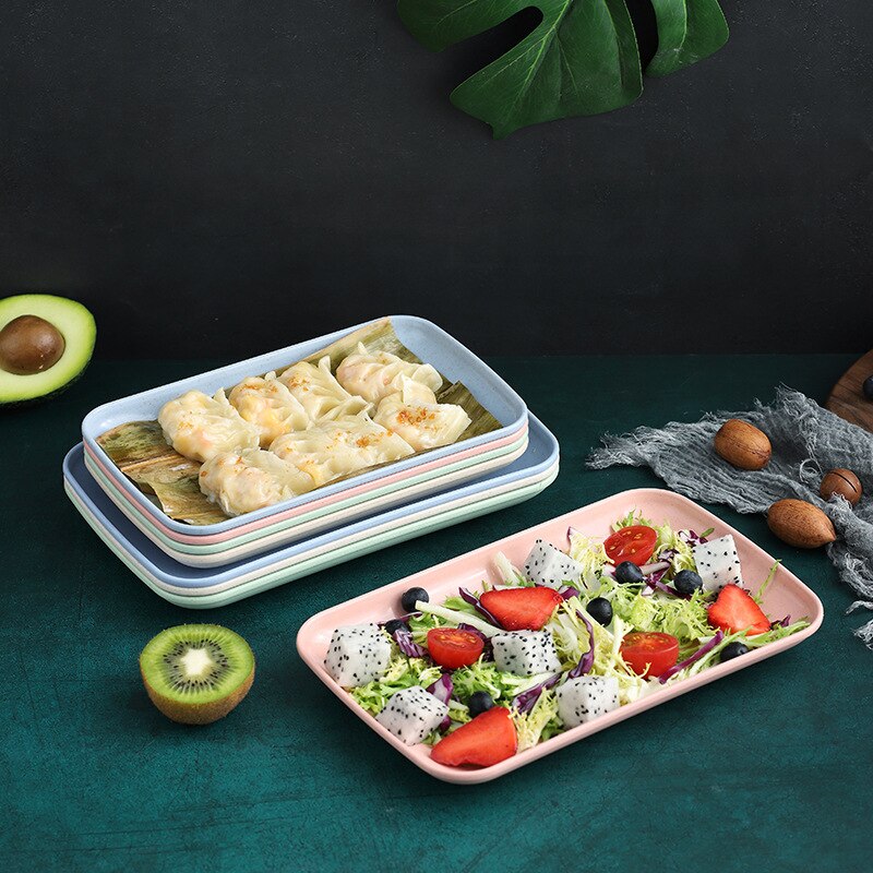 Dessert Sushi Pasta Plaat Gerechten Creatieve Tarwe Stro Rechthoekige Plaat Melamine Gezonde Servies Keuken Kookgerei