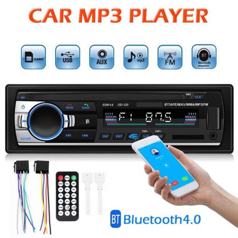 Radio Estéreo JSD 520 de 24V para coche, 1 Din, Bluetooth, Fm, receptor de entrada auxiliar, Audio SD, Usb, Mp3, Mmc, WMA, manos libres