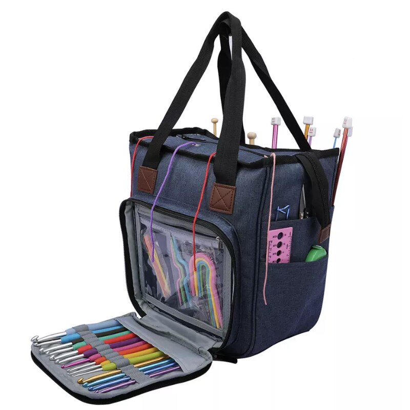 Knitting Bag Portable Yarn Tote Storage Bag Wool Crochet Hooks Knitting Needles Sewing Supplies Set DIY Household Organizer ZXH: Blue 420g