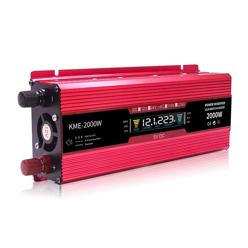 2000W Inverter with Display LCD Car Inverter Power 12V to 220V Red High Power Inverter
