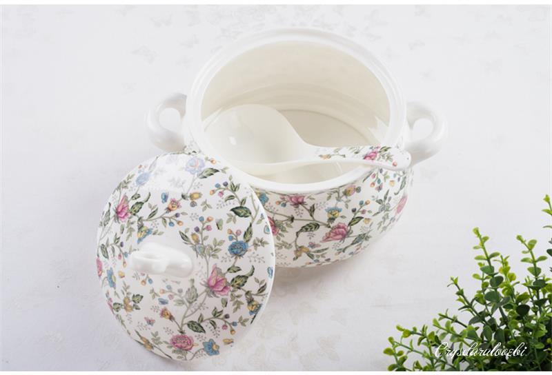 Soupière en porcelaine pour le stockage des aliments, bol de service classique pour le dîner, boîte en porcelaine, grand bol pour la soupe en céramique, 9 pouces