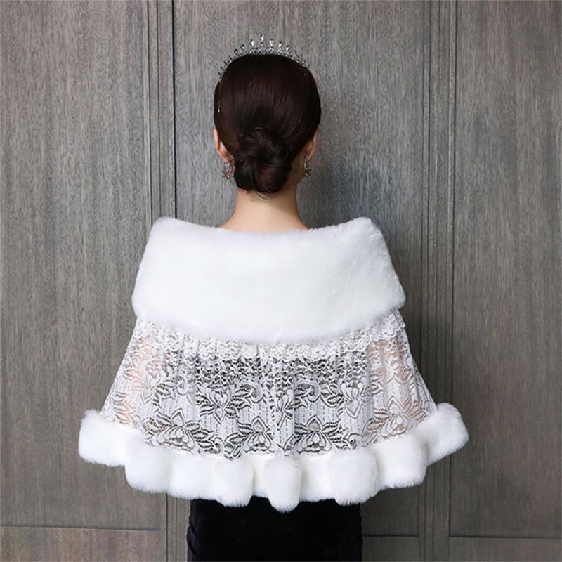 Kvinder vinter brudekjole tørklæde stoles varmt sjal wrap fluffy plys splejsning brude bolero hæklet blomster blonder gallafest cover