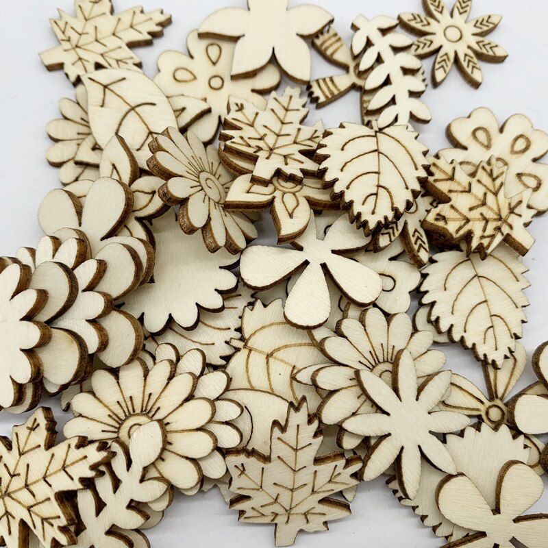 Unfinished Wood Flower Leaf Cutouts Embellishments Wooden Pieces Ready To Paint or Decorate for Wood Craft and DIY Projects