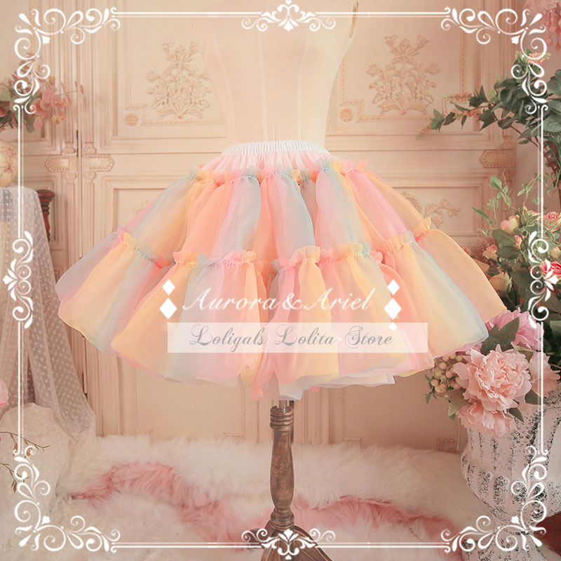 Lolita Petticoat ~ Kleurrijke Regenboog Onderrok Organza A-lijn Flikkerachtig Pettiskirt