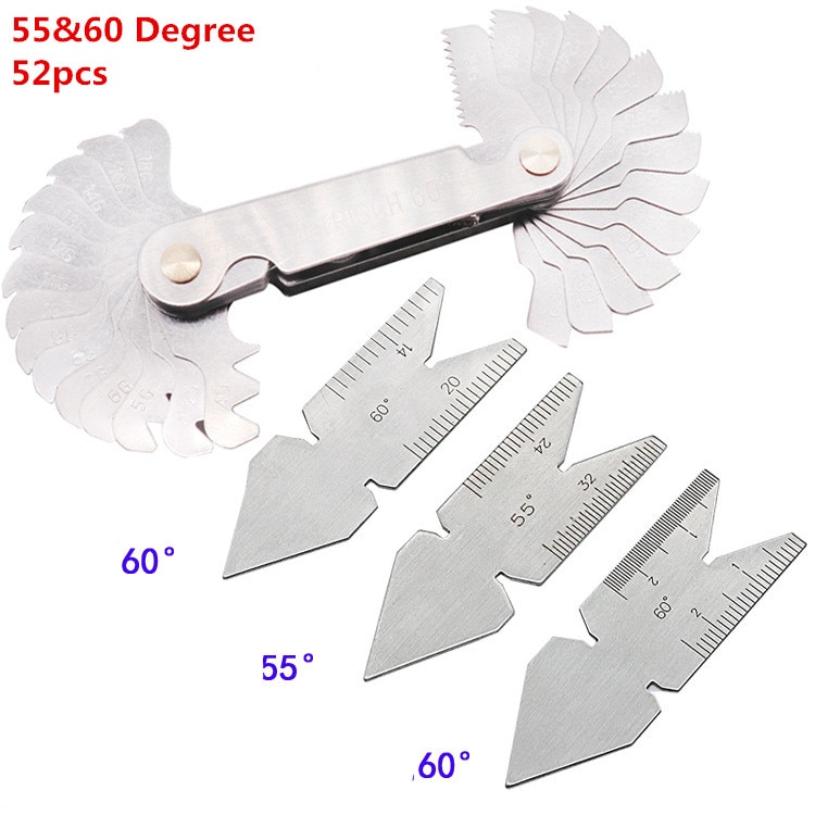 4pcs Screw Gauge set Thread Pitch Gage set 52 blades 60 degree metric 55 degree Whit Worth Lock device center gauge