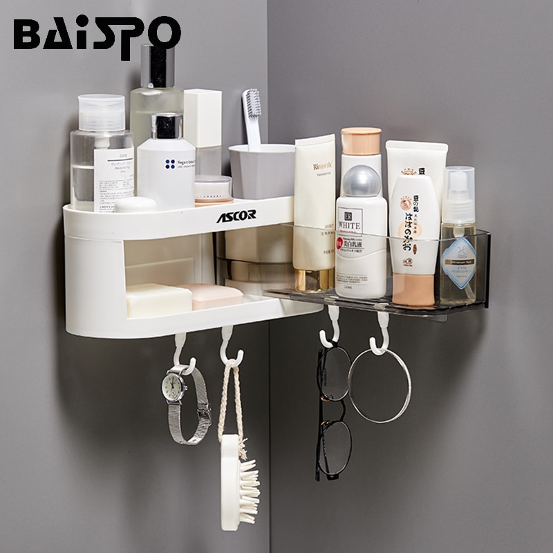 Baispo vægmonteret hjørne brusehylde shampoo brusehylde til toilet køkken opbevaringsstativ organisator badeværelsestilbehør