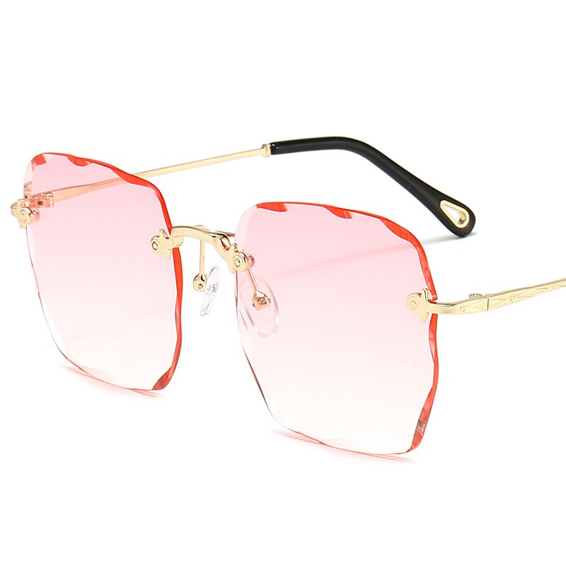 Kantløse firkantede overdimensionerede solbriller kvinder vintage luksus mærke diamant skære linse gradient solbriller: Lyserød
