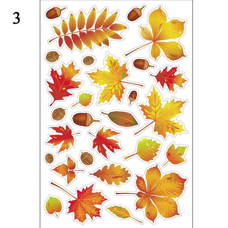 Cartoon Autumn Maple Leaf Window Wall Stickers Thanksgiving Bedroom Fall Leaf Turkey Fruit Wall Sticker Wall Decal Art