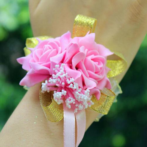 Mousse Rose fleurs mariée demoiselle d'honneur poignet Corsage mariage ruban Bracelet: Rose