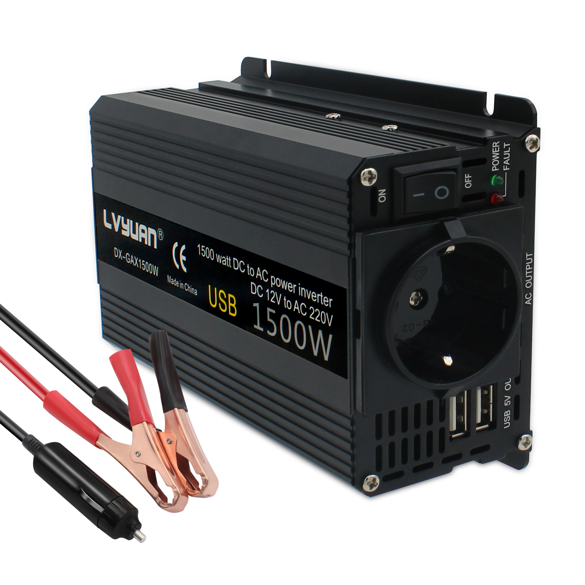 Bilomformer 12v 220v strøm 500w/1500w/2000w omformer 2 usb eu-uttak webasto 12 volt autoinverter 12v 220 v transformator solenergi