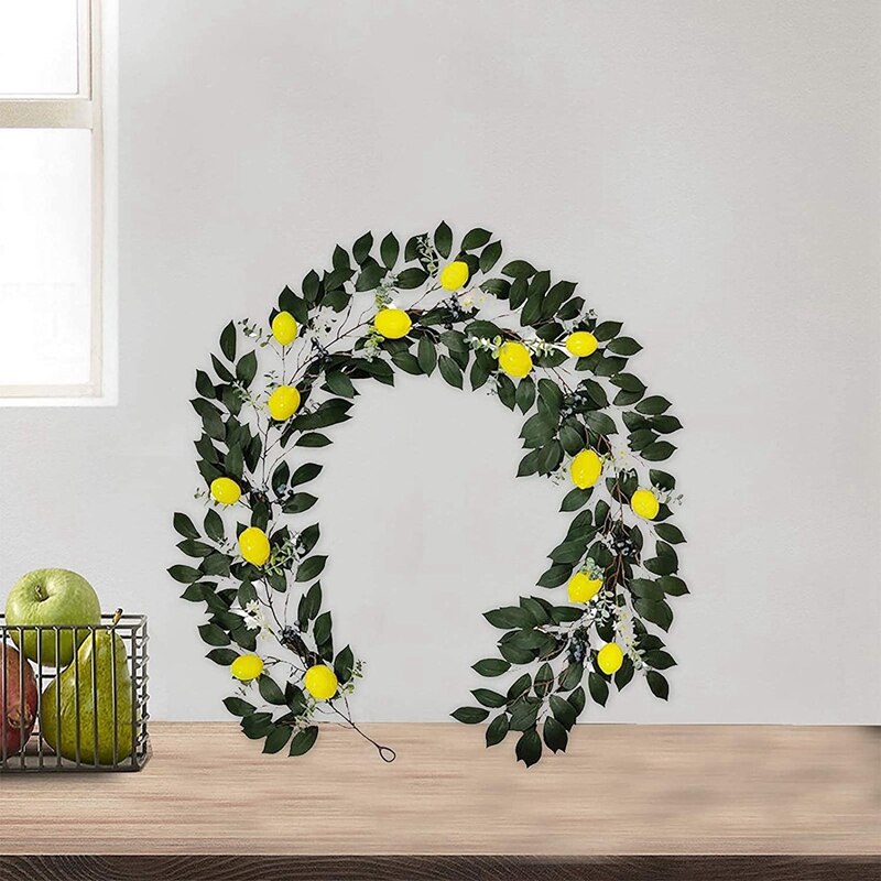 6.5Ft Kunstmatige Citroen Guirlande, Faux Eucalyptus Wijnstokken Met Kunstmatige Citroenen, Lente Kunstmatige Fruit Garland Decor