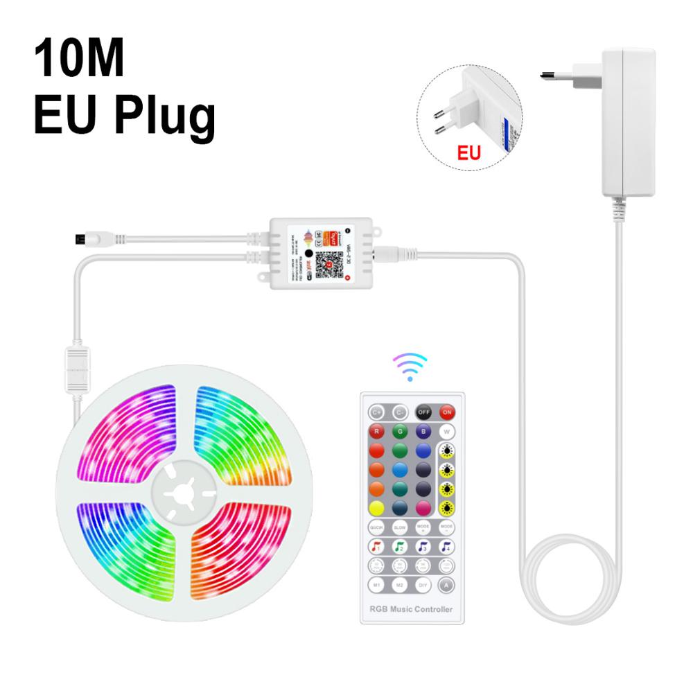 Wifi tuya smart musik led strip lys tv baggrundsbelysningssæt med alexa google home 5050 rgb dæmpbar 5m 10m 15m dc 12v stemmestyring: 10m sæt med eu-stik