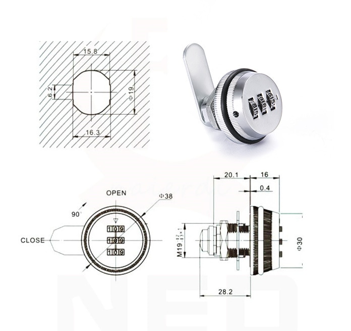 Jd Wit Mailbox Kast Kast Locker Wachtwoord Rotary Lock Drie Cijfers Wachtwoord Dial Lock Machine Meubels Hardware