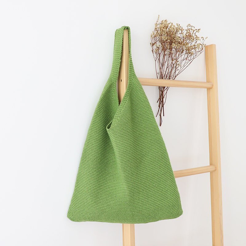 Retro Woman Woolen Yarn Knitting Shoulder Bag Soft Comfort Handbag Durable Tote for Travel School: light green