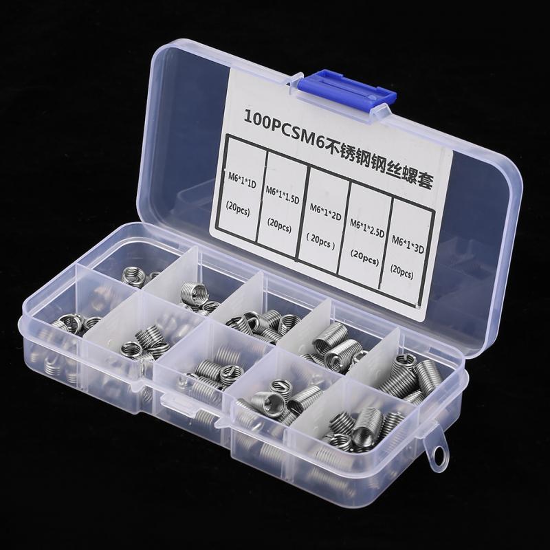 100Pcs/Set M6 Stainless Steel Screw Thread Insert Coiled Wire Helical Threaded Inserts Set helicoil thread repair kit