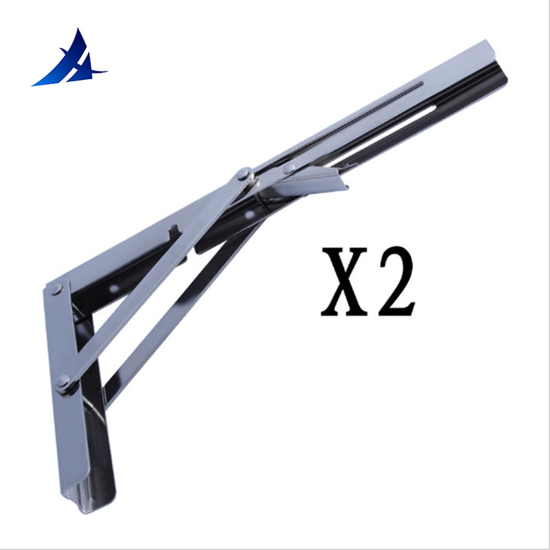 2X Heavy Duty Polished Stainless Folding Shelf Bench Table Shelf or Bracket 11"