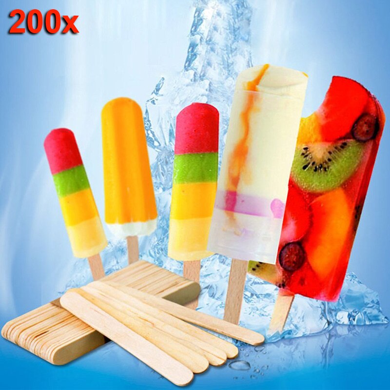 200pcs Wooden Ice Cream Sticks Treat Sticks Freezer Pop Sticks Wooden Sticks for Ice Cream Bars 65/93/114/140/150mm Home Accesso