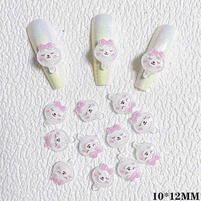 10 stks Cartoon Bunny Nail Art Charm 3D Snoep Kleur Hars Cartoon Dier Lollipop Nageldecoratie Korea Kawaii Nagelaccessoires: Lichtblauw