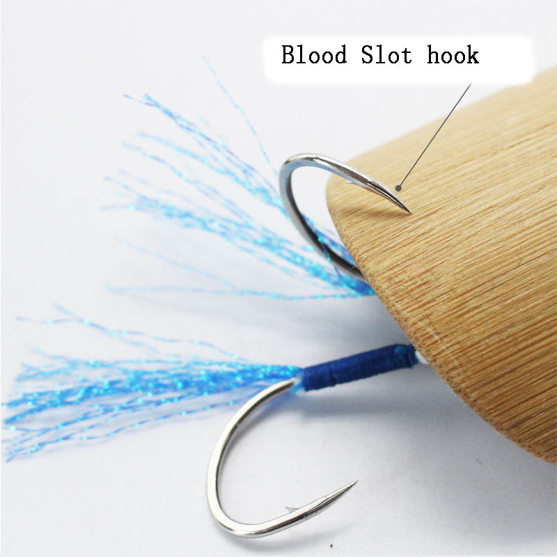 10PCS Assist Hook Solid Ring JigLure Jigging Fishjig Double Pair Barbed Assist Hooks Pesca Peche Blue Feather Fishing Jig