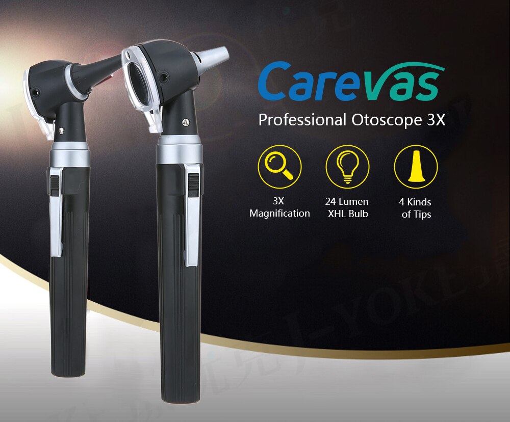 Carevas Fiber Optic LED Otoscope 3X True View Full Spectrum Home Physician Ear Care Diagnostic Set with 8 Tips for Adult Child