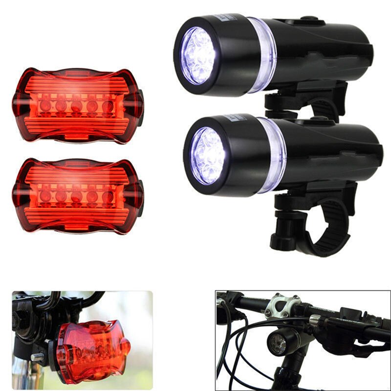 Waterdichte, ultra heldere 5 led fietsverlichtingsset, fietskoplamp,  + 5 led achterlicht, veiligheidszaklamp en achterlicht