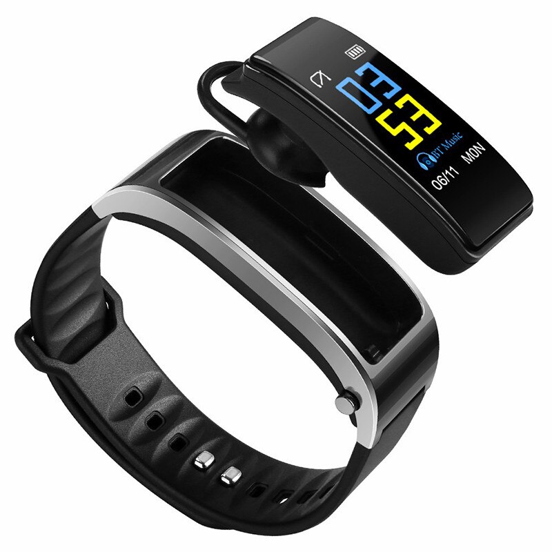 Talkband Y3 Plus montre intelligente avec écouteurs moniteur de sommeil de fréquence cardiaque Bluetooth appel musique Smartwatch pour casque de sport d'affaires: black silver