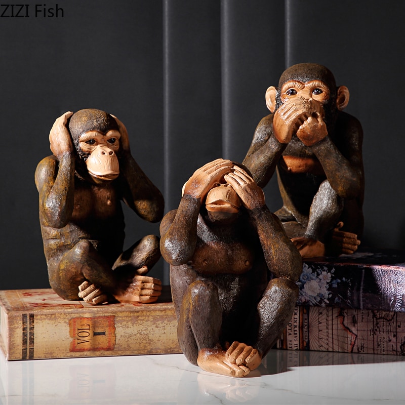 Hars Beeldjes Retro Aap Ornamenten Zen Dier Beeldje Bureau Decoratie Orangutan Simulatie Standbeeld Moderne Home Decor