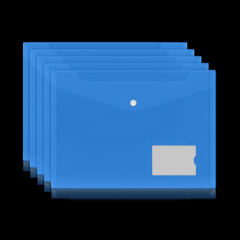 5pcs/Set A5 Poly Envelope Folder with Snap Button Clear Waterproof Plastic Document Protector Organizer for School Home Office: A5 Size-Blue