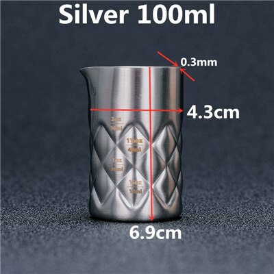 100ml 304 mittakuppi työkalut baarimitta cocktail jigger - metallitanko alkoholimitta kaatoputkella hopea/kupari: Hopea 100ml