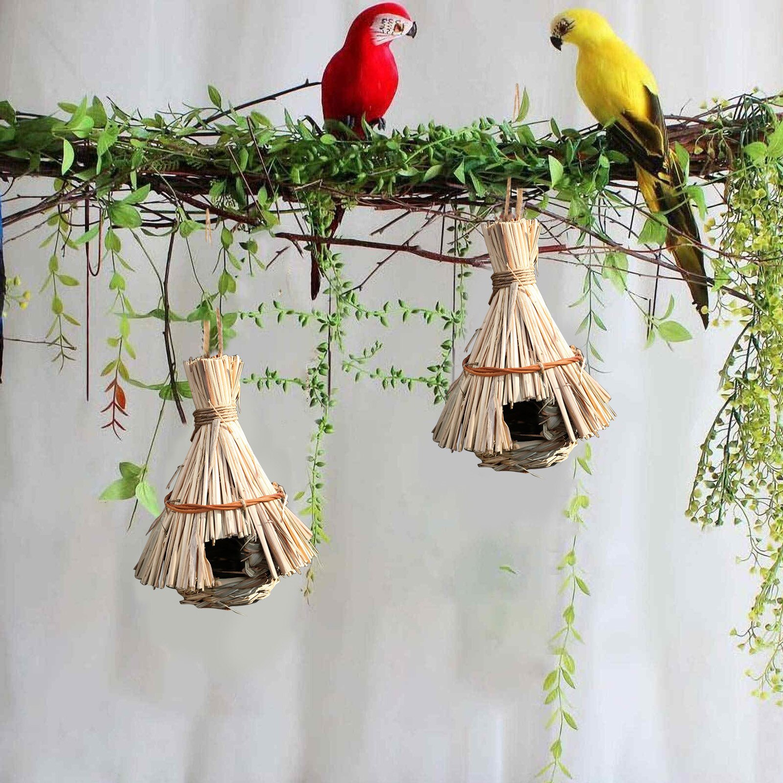 Birds Nest Bird Cage Natural Grass Cage Bird House Outdoor Decorative Weaved Hanging Parrot Nest Houses Pet Bedroom For Garden