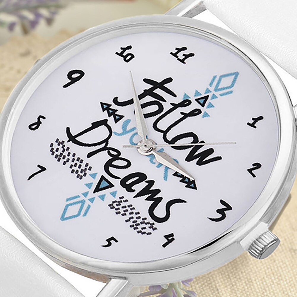 Meisjes casual volg je droom citaat print imitatie leren band quartz polshorloge