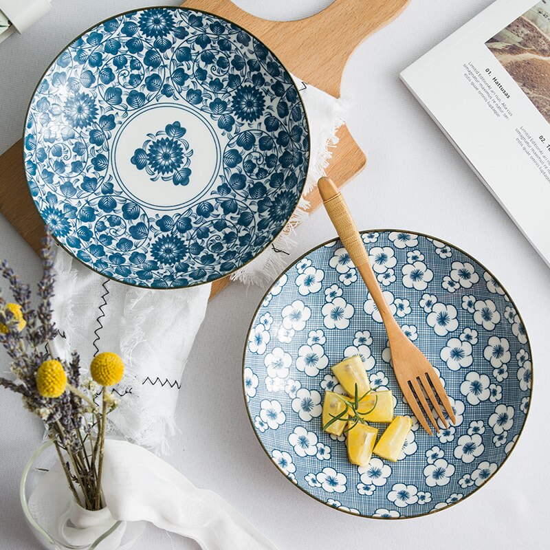 WHYOU 1piece 7inch Cermic Serving Western Food Steak Plate Breakfast Dish Japanese-Style Kitchen Supplies Tableware