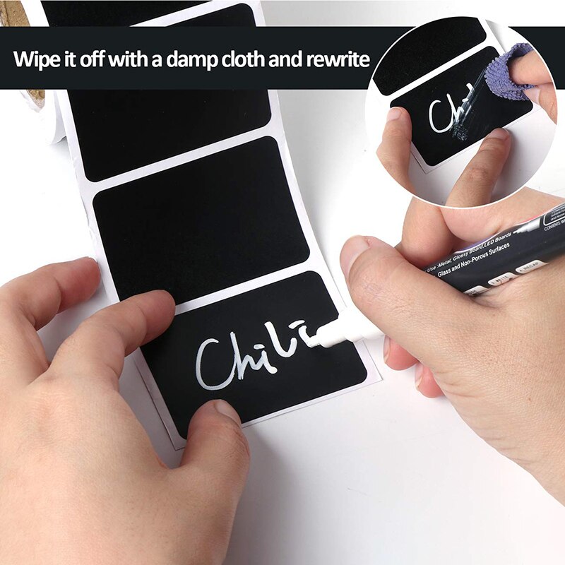 1 Roll 150pcs Kitchen Labels in Black Blank Sticky Labels In Slate Format Boxes Pots 4cm x 6cm