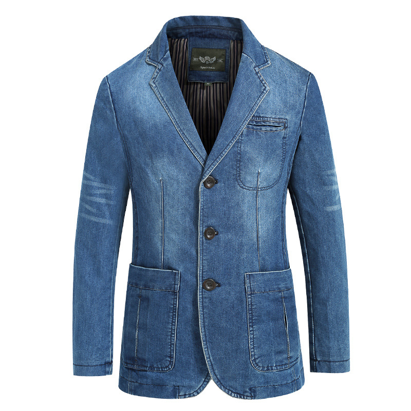 Men&#39;s Multi-pocket Classic Retro Denim Suit Spring And Autumn Loose Casual Cotton Plus Size Jacket Male Brand Slim Coat