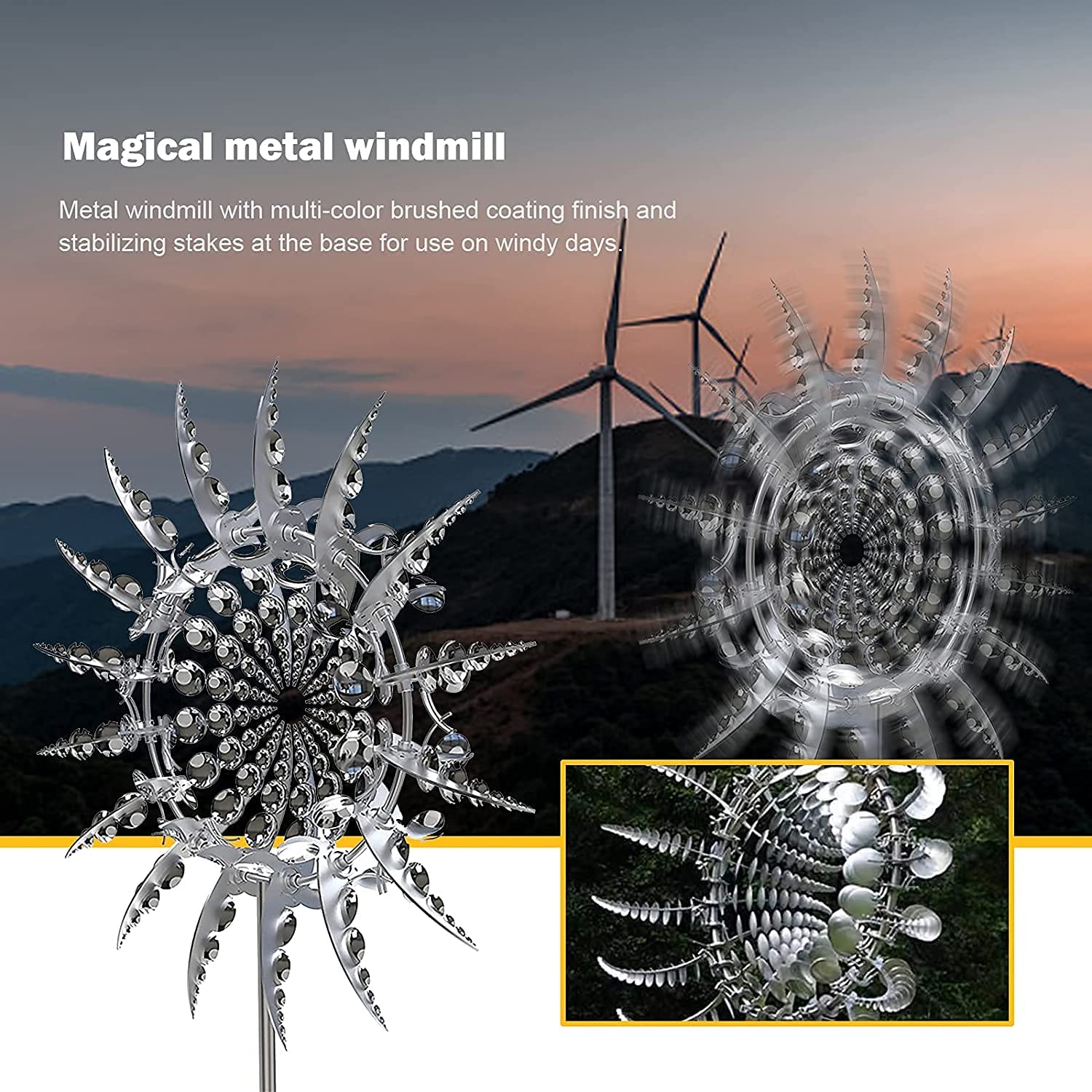 Molino de viento de Metal único y mágico, molino de viento giratorio de Metal 3D, girador de viento para jardín y césped,