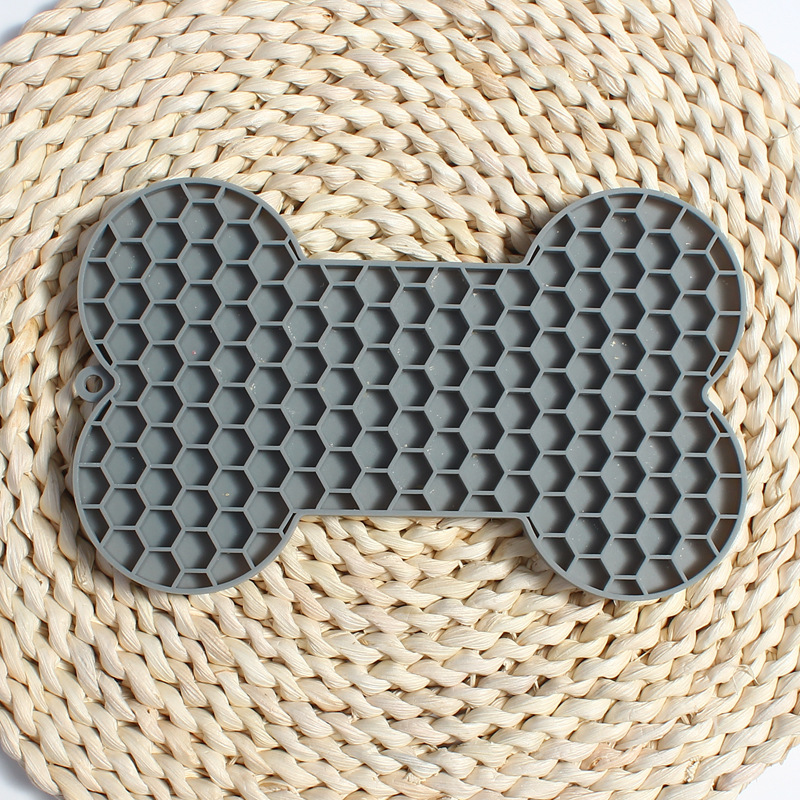 Coussin à lécher en Silicone en forme d'os pour chien, beurre d'arachide, bol de nourriture lente, manger pour chats et chiens, tapis d'alimentation: Black