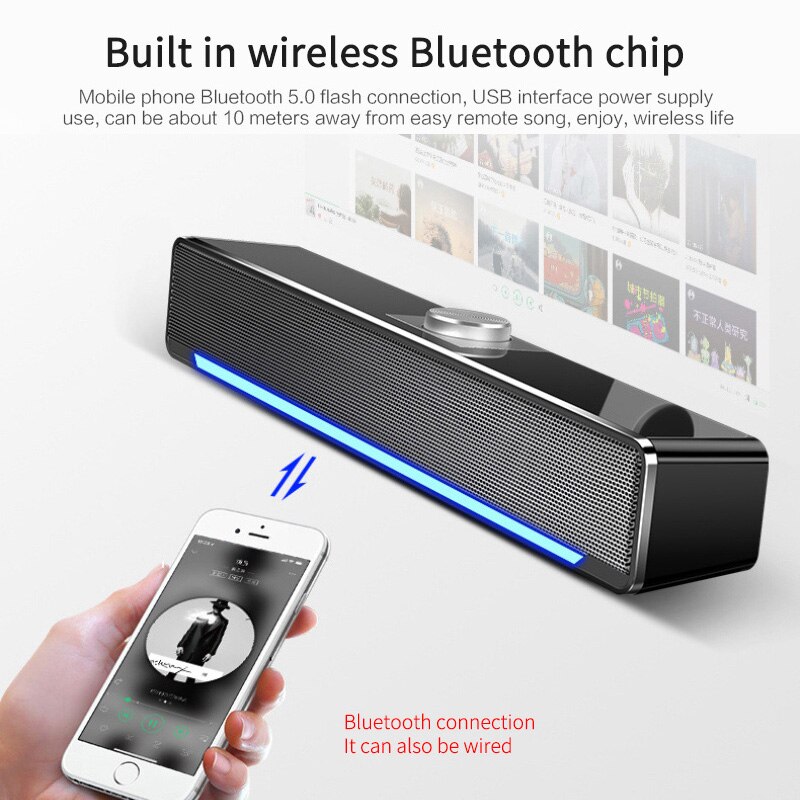 USB Bluetooth Speaker Wired Computer Speaker Bass Stereo Powerful Music Player Subwoofer for PC Laptop