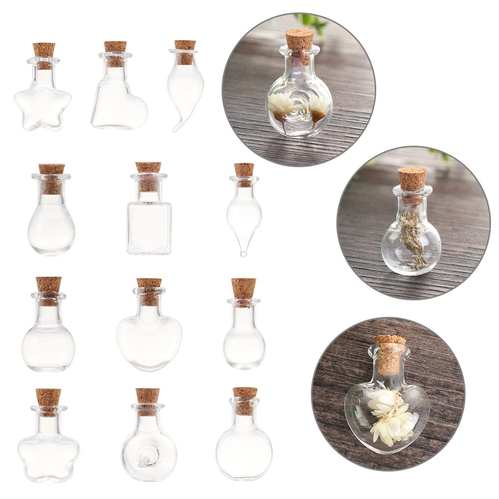 5Pc Mini Transparante Kurk Glazen Flessen Lege Sample Groene Kraal Potten Wishing Bulk Containers Decor Hangers Opslag Flacon