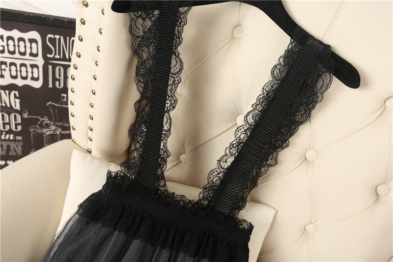 autumn and winter lace suspender dress gauze patchwork high waist pleated full slip medium long slip dress sweet strap petticoat