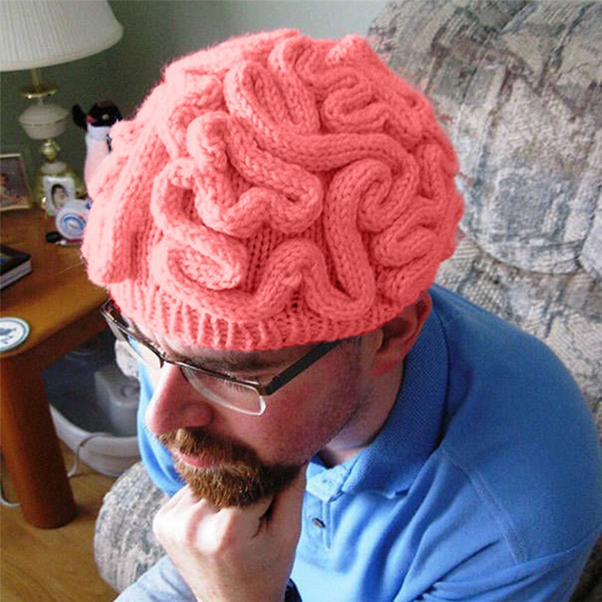 Hand Knitted Personality Brain Hat Halloween Cosplay Hats Kids Adults Crochet Beanie Cool Hats Cerebrum Cap