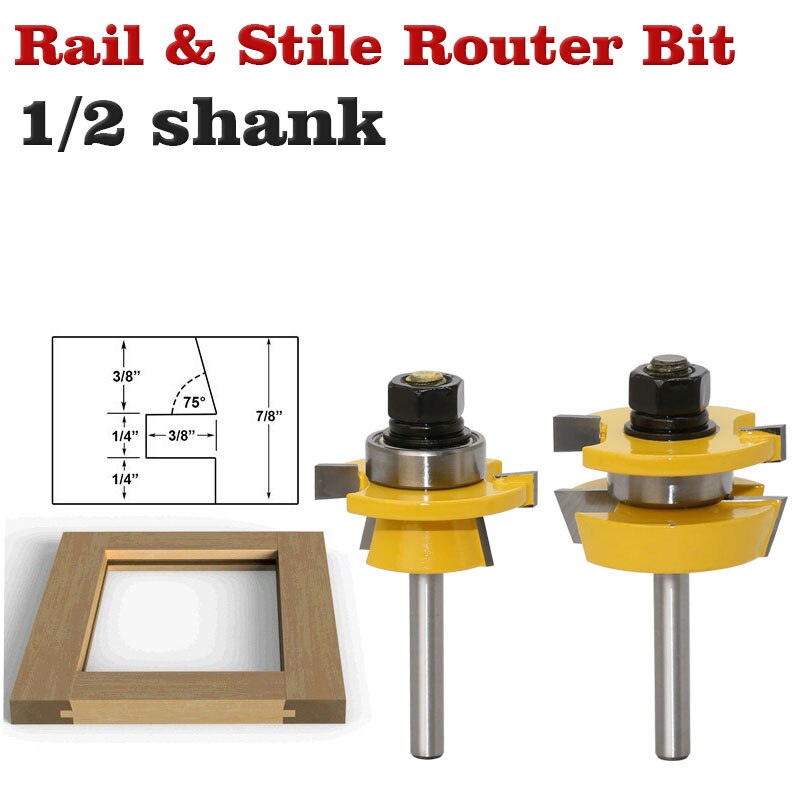 Rail &amp; Stile Router Bit Set - Shaker 2 Pc. 1/4&quot; Shank door knife Woodworking cutter Tenon Cutter for Woodworking Tools