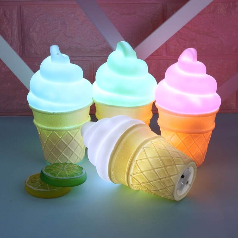 Novelty Ice Cream Cone Shaped Night Light Desk Table Lamp Kids Children Decor